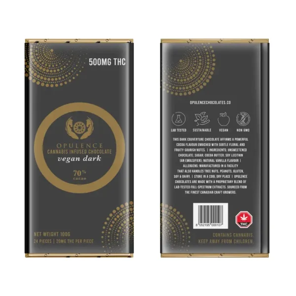 500mg THC Cannabis Infused Chocolate Vegan Dark 70% - Opulence